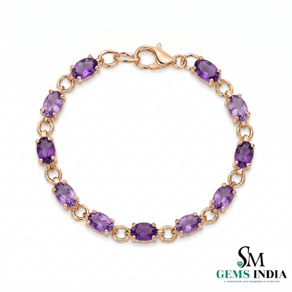 Natural Oval Amethyst Link Bracelet – Anniversary Gift for Her