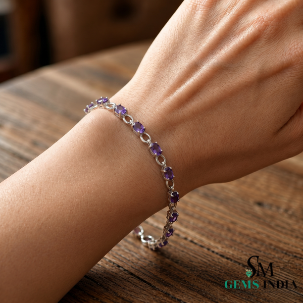 Natural Oval Amethyst Link Bracelet – Anniversary Gift for Her