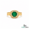 Men’s Emerald Halo Signet Ring - Round Cut Green Emerald Diamond Statement Ring for Him