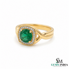 Men’s Emerald Halo Signet Ring - Round Cut Green Emerald Diamond Statement Ring for Him