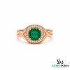 Men’s Emerald Halo Signet Ring - Round Cut Green Emerald Diamond Statement Ring for Him