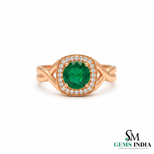 Men’s Emerald Halo Signet Ring - Round Cut Green Emerald Diamond Statement Ring for Him