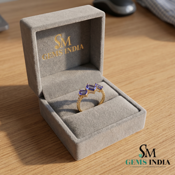 Natural Emerald Cut Tanzanite Ring with Diamonds – Vintage Elegance (Copy)