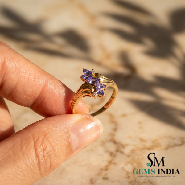 Natural Tanzanite and Diamond Marquise Ring - Vintage Inspired Ring