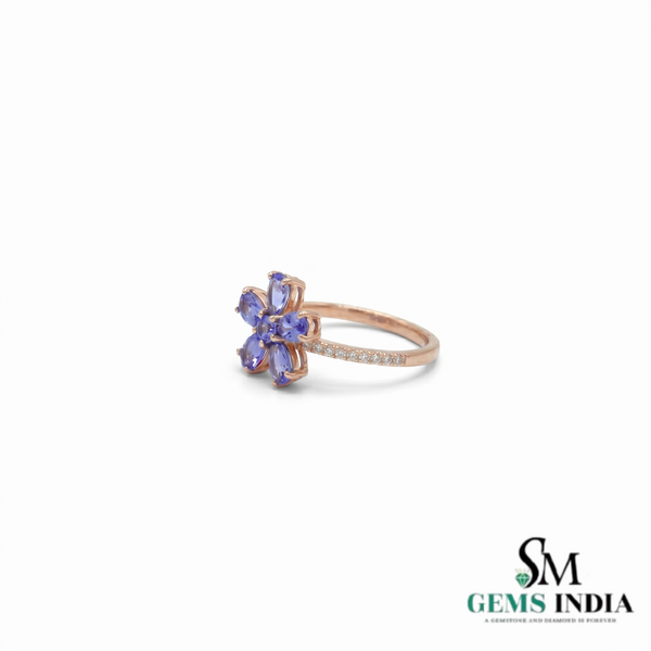 Oval & Round Tanzanite Flower Ring - Statement Ring for Women