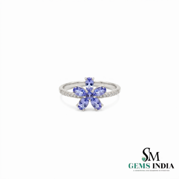 Oval & Round Tanzanite Flower Ring - Statement Ring for Women