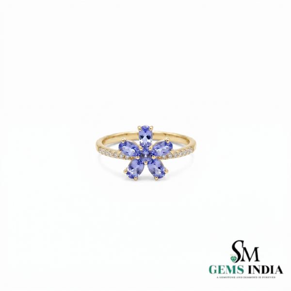 Oval & Round Tanzanite Flower Ring - Statement Ring for Women
