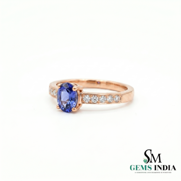 Natural Oval Tanzanite Ring with Diamond Accents - December Birthstone Gift for Women