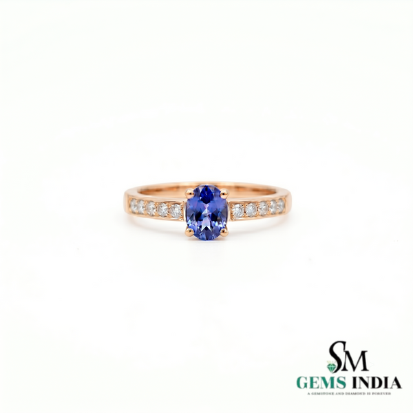 Natural Oval Tanzanite Ring with Diamond Accents - December Birthstone Gift for Women