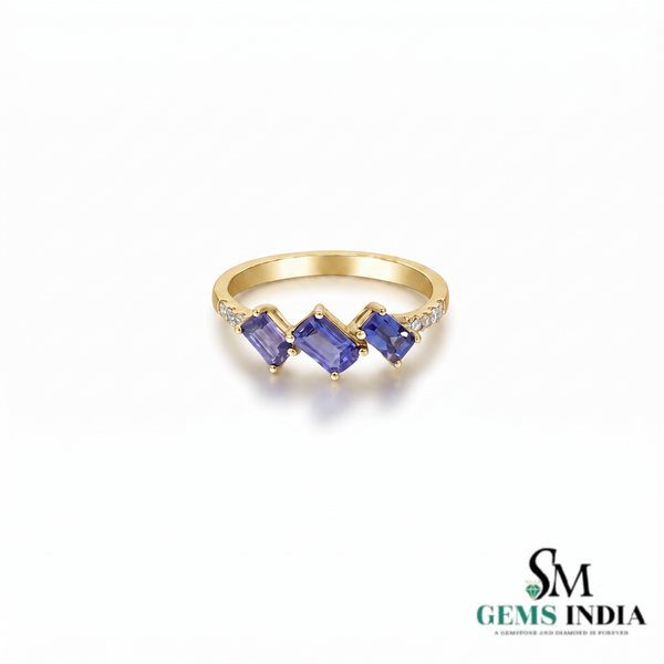 Natural Emerald Cut Tanzanite Ring with Diamonds – Vintage Elegance (Copy)