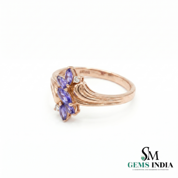 Natural Tanzanite and Diamond Marquise Ring - Vintage Inspired Ring