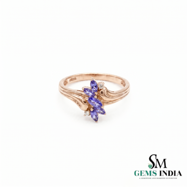 Natural Tanzanite and Diamond Marquise Ring - Vintage Inspired Ring