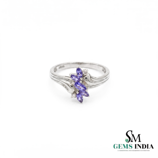 Natural Tanzanite and Diamond Marquise Ring - Vintage Inspired Ring