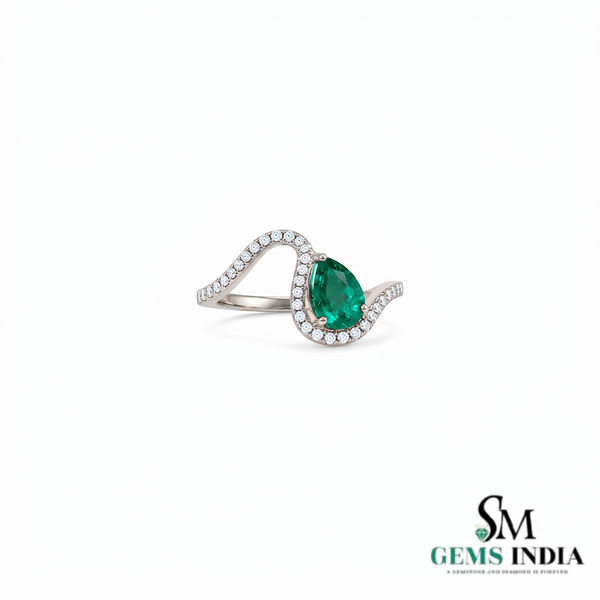 Pear Cut Emerald and Diamond Infinity Wave Ring - Promise ring for her