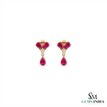 Pear Cut Ruby & Diamond Leaf Drop Earrings - Elegant Ruby Dangle Statement Earrings for Women
