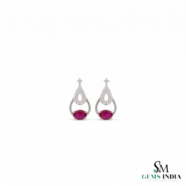 Elegant Oval Ruby & Diamond Teardrop Dangle Earrings - Statement Jewelry For Her