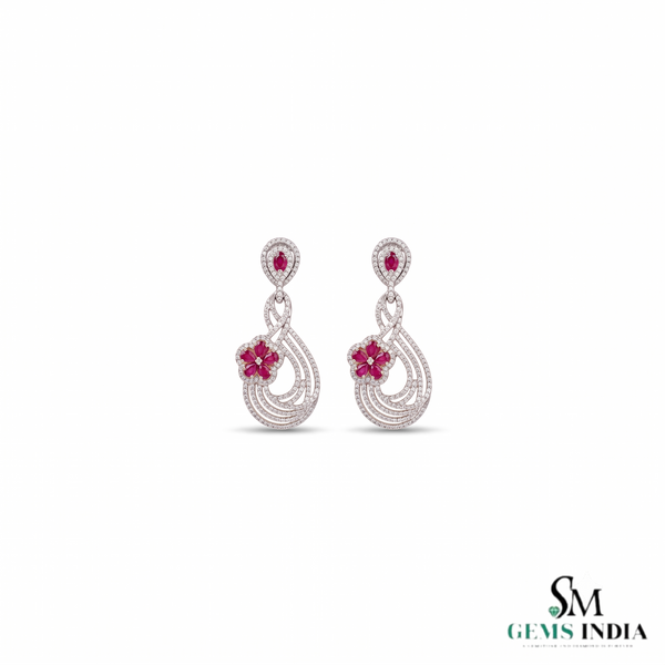 Pear Ruby Floral Drop Earrings With Diamond – Elegant Fine Jewelry For Her