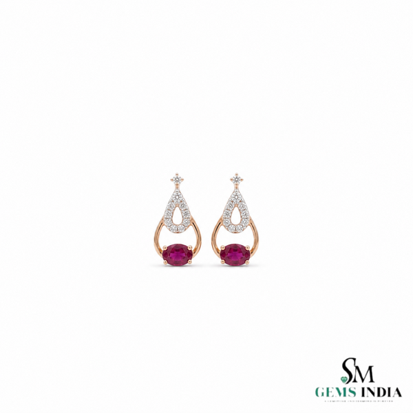Elegant Oval Ruby & Diamond Teardrop Dangle Earrings - Statement Jewelry For Her