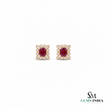 Oval Ruby Halo Stud Earrings With Diamond Accents – Elegant Fine Jewelry For Women