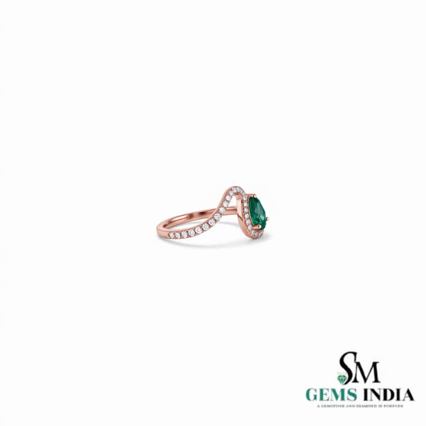 Pear Cut Emerald and Diamond Infinity Wave Ring - Promise ring for her