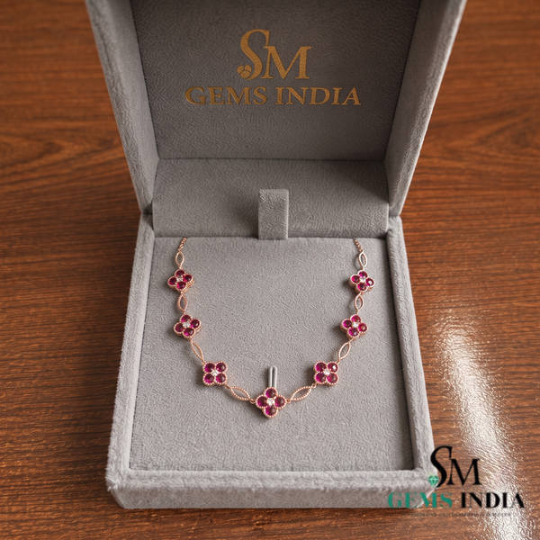 Round Natural Ruby Flower Blossom Necklace - Luxury Gift For Her