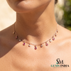 Pear Cut Ruby & Round Diamond Dangle Station Necklace - July Birthstone Jewelry