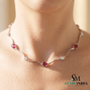 Ruby Red Oval Gemstone & Diamond Accent Wave Necklace for Women