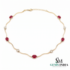 Ruby Red Oval Gemstone & Diamond Accent Wave Necklace for Women
