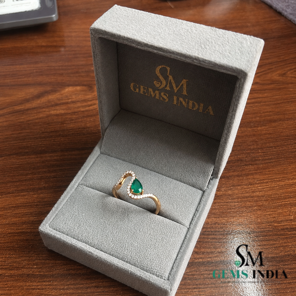 Pear Cut Emerald and Diamond Infinity Wave Ring - Promise ring for her