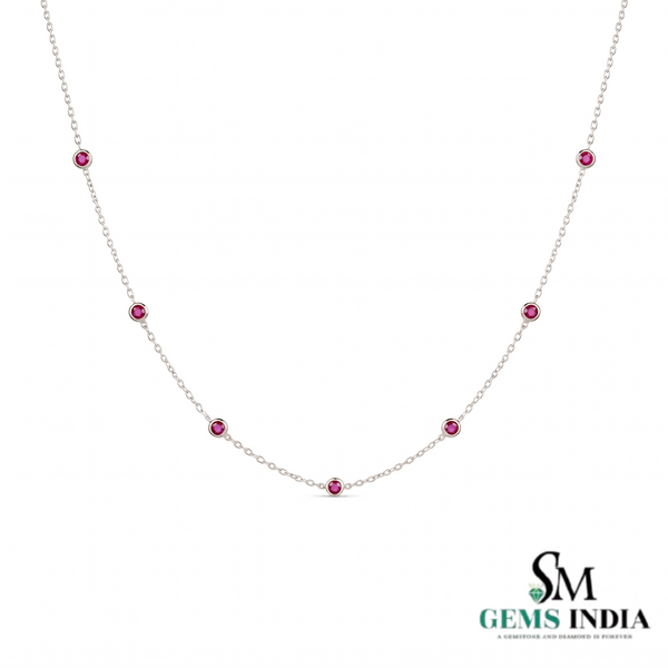 Minimalist Round Ruby Station Necklace - Anniversary Gift for Her
