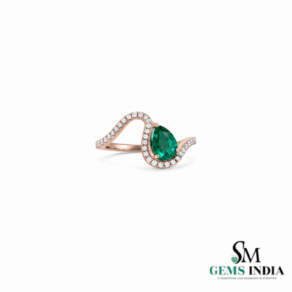Pear Cut Emerald and Diamond Infinity Wave Ring - Promise ring for her