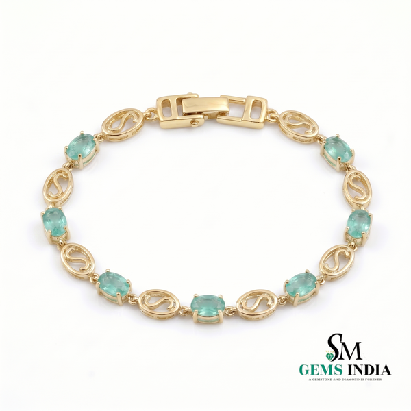 Oval Natural Emerald Bracelet - Elegant Green Gemstone Jewelry