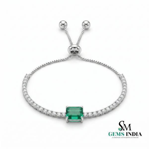 Emerald-Cut Emerald & Diamond Adjustable Tennis Bracelet - Fine Emerald Jewelry Gift