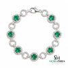 Emerald & Diamond Halo Link Bracelet - Green Gemstone Bracelet