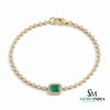 Diamond Tennis Bracelet with Emerald cut Emerald Center Stone - Gift for Her
