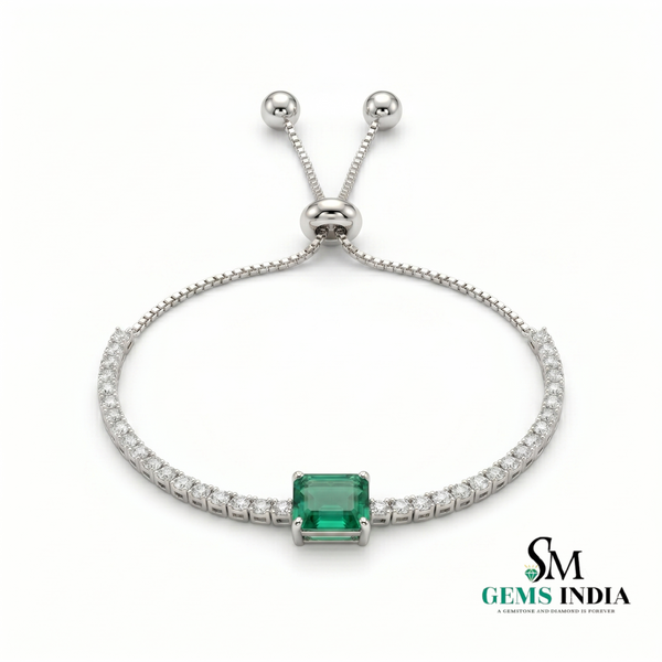 Emerald-Cut Emerald & Diamond Adjustable Tennis Bracelet - Fine Emerald Jewelry Gift