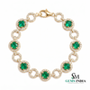 Emerald & Diamond Halo Link Bracelet - Green Gemstone Bracelet
