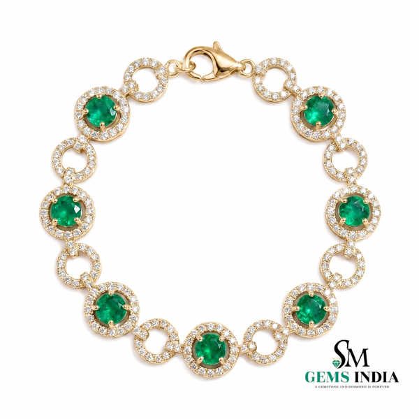 Emerald & Diamond Halo Link Bracelet - Green Gemstone Bracelet