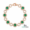 Emerald & Diamond Halo Link Bracelet - Green Gemstone Bracelet