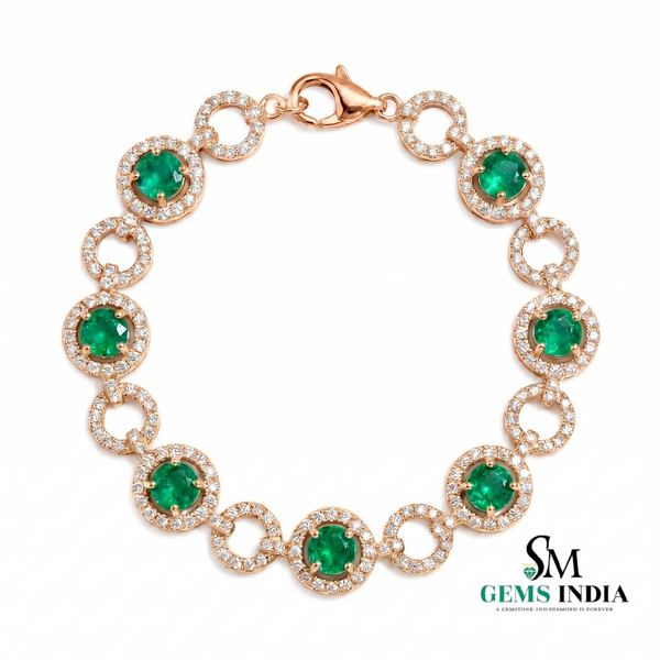 Emerald & Diamond Halo Link Bracelet - Green Gemstone Bracelet