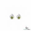 Natural Round Peridot Leaf Stud Earrings - Minimalist Fine Jewelry Gift for Women
