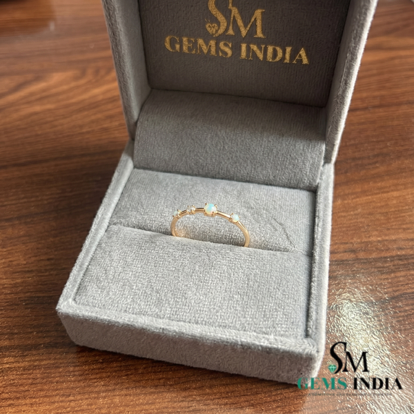 Round Opal & Diamond Engagement Ring - Dainty Opal Promise Ring