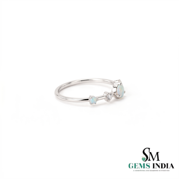 Round Opal & Diamond Engagement Ring - Dainty Opal Promise Ring