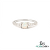 Round Opal Solitaire Ring with Diamond Side Stones - Fine Jewelry Gift