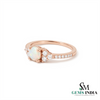 Round Opal Solitaire Ring with Diamond Side Stones - Fine Jewelry Gift