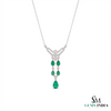 Pear Emerald Drop Pendant Necklace with Diamond Accents - Vintage Statement Jewelry