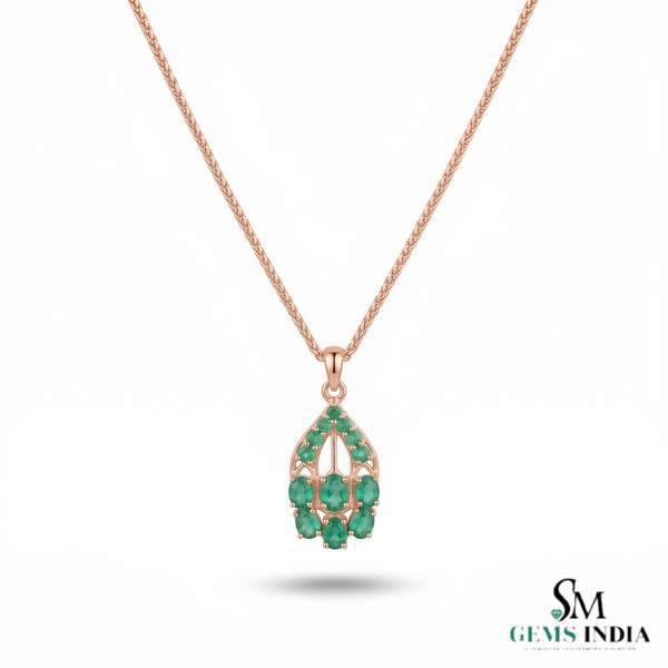 Oval and Round Natural Emerald Teardrop Pendant - Fine Jewelry Gift for Women