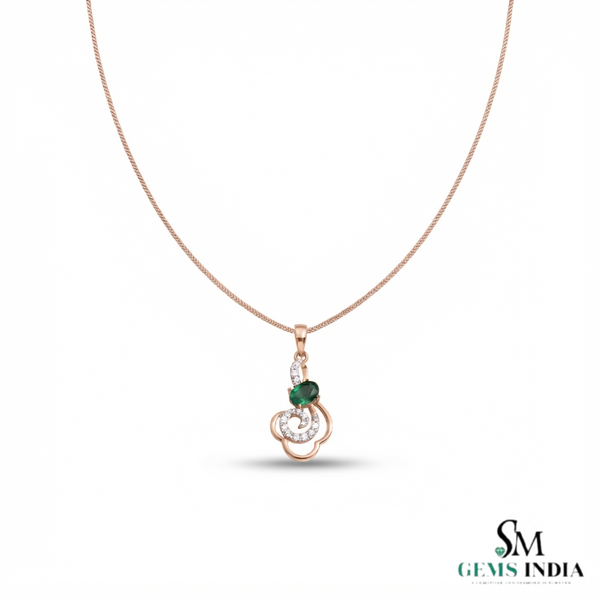 Natural Oval Emerald Floral Pendant With Diamond Accent Swirl - Elegant Gift for Her