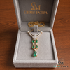 Pear Emerald Drop Pendant Necklace with Diamond Accents - Vintage Statement Jewelry