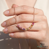 Rainbow Oval Multi Sapphire Diamond Wave Necklace - Fine Jewelry Gift for Her